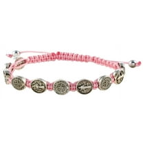 Pink St Saint Benedict (10) Medal Cord Bracelet Pulsera Rosado De San Benito