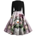 thumbnail image 4 of Christmas Print Flare Dress for Women Long Sleeve Dress with Round Neck, Festive Fall and Winter Dress for Parties and Daily Use, Comfortable Fit,Light pink,M, 4 of 5