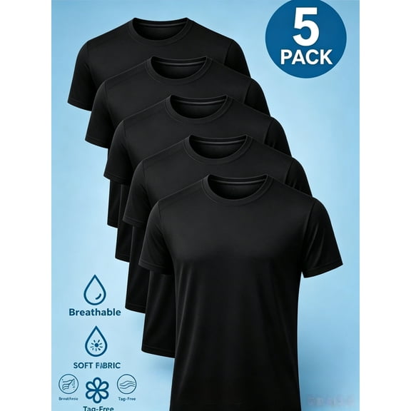 5-Pcs Men Short Sleeve Athletic Rash Guards, Mesh Breathable Quick Dry Moisture Wicking Performance Sports Tees