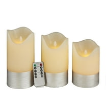 DecMode 8", 7", 6"H Silver Base Unscented Wax  Flameless Candle with Remote Control (Set of 3)