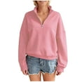 thumbnail image 2 of Aobny Thermal Womens Clothes Trendy 2025 Long Sleeve Turtleneck Pink Quarter Zip Sweatshirts Pullover Hoodie Women's Sweatshirts,XL, 2 of 5