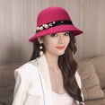 thumbnail image 3 of Bobasndm Dress Hats for Women Church,Panama Hat with Pearl design,Top Hat British Style Faux Pearl Decor Down Brim Sunshading Round Top Decorate Retro Vintage Women Cloche Hat for Church, 3 of 9