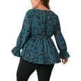 thumbnail image 3 of Agnes Orinda Women's Plus Size Peplum Blouse Graphic Print Belted Long Sleeve V Neck Tops 1X Teal Blue, 3 of 6