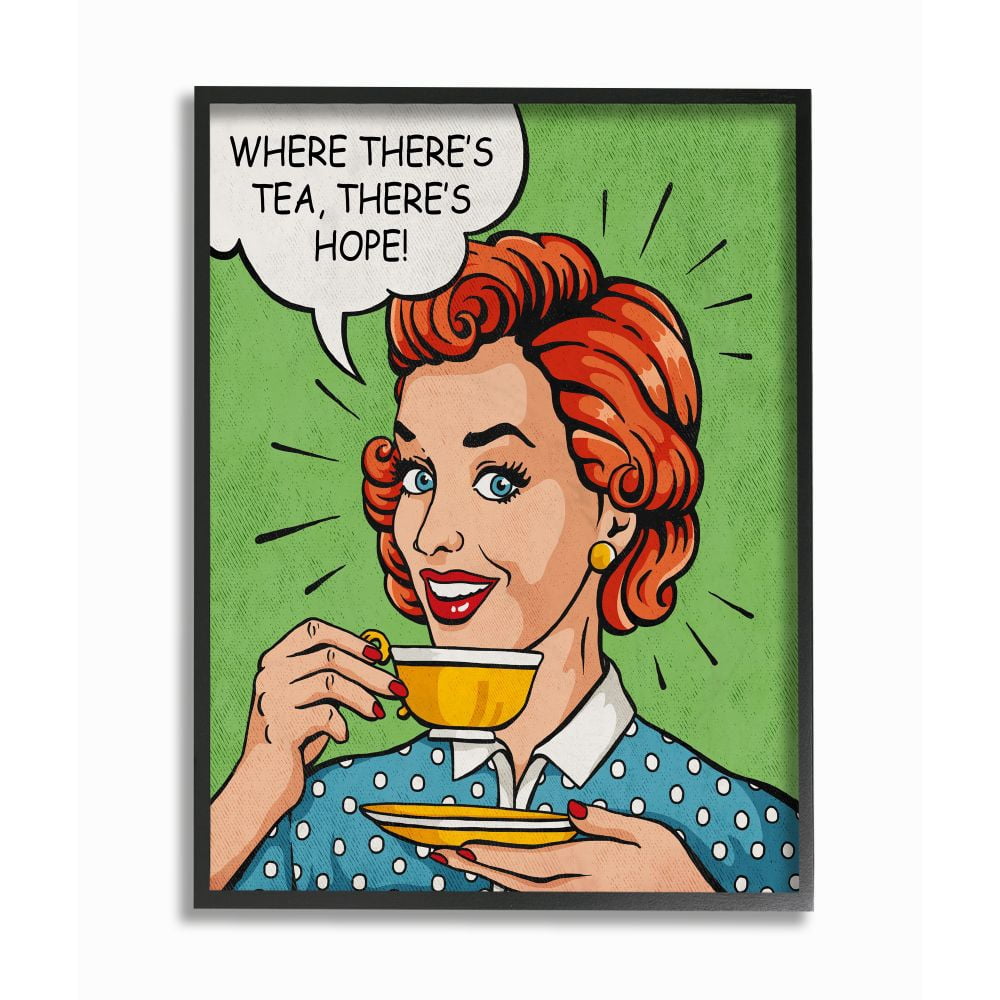 Stupell Industries There's Tea There's Hope Vintage Comic Book Design Framed Wall Art by Ester Kay
