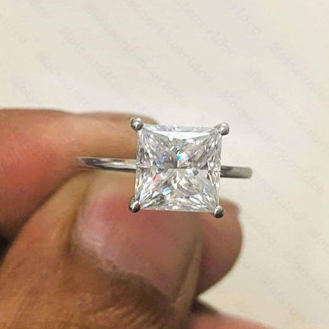Princess Cut Moissanite Engagement Ring Solitaire Solid Silver Anniversary Gift Rings Moissanite Promise Ring For Women