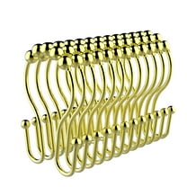 HVSEBOTO 12 Pack Plated Gold Shower Curtain Ring Hooks, Easy Glide Metal Rollerball Double Shower Hook