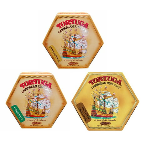 Tortuga Rum Cakes 4 Oz Mix Pineapple - Coconut - Golden Original 3 PACK FREE (Best Rum Soaked Fruit Cake)