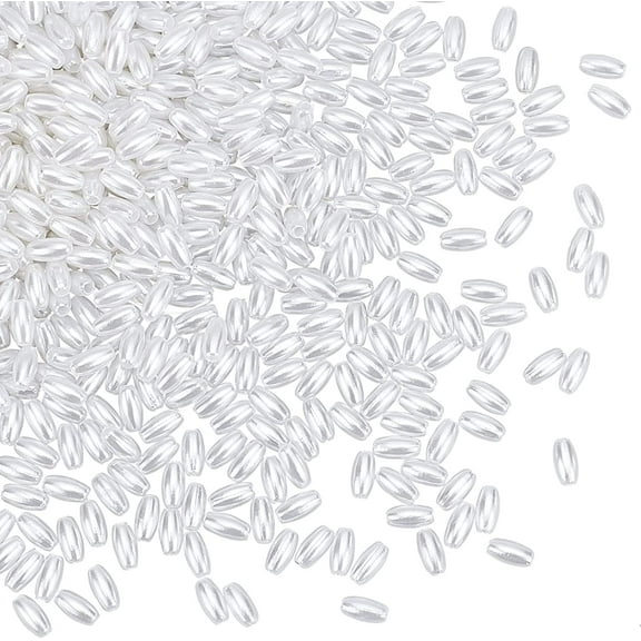 1375pcs Long Pearl Beads 4x8mm Oval Imitation Pearl Beads White Plastic Loose Spacer Beads for DIY Jewelry Bracelets Necklaces Crafts Making Wedding Decoration