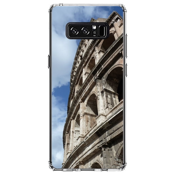 DistinctInk Clear Shockproof Hybrid Case for Samsung Galaxy Note 8 - TPU Bumper, Acrylic Back, Tempered Glass Screen Protector - Roman Colosseum Rome