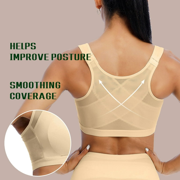 Women's Front Closure Posture Corrector Wireless Back Support Lift Up Full  Coverage Underwear Yoga Bra