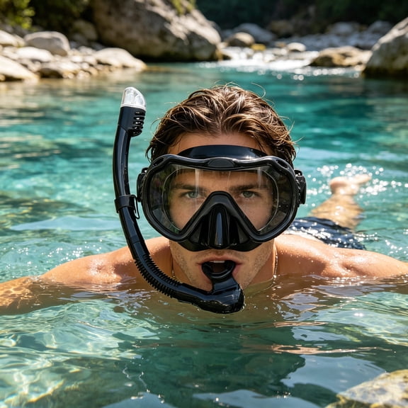 Diving Mask Snorkeling Set, Leakproof Soft Silicone Swim Goggles, Beach Swimming Snorkel Gear for Adults and Kids