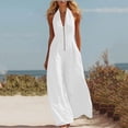thumbnail image 7 of Purcolt Women's Sleeveless Halter Neck Jumpsuits One Piece Wide Leg Long Pants Romper Zipper Front Pleated Beach Vacation Outfits with Pockets, 7 of 7
