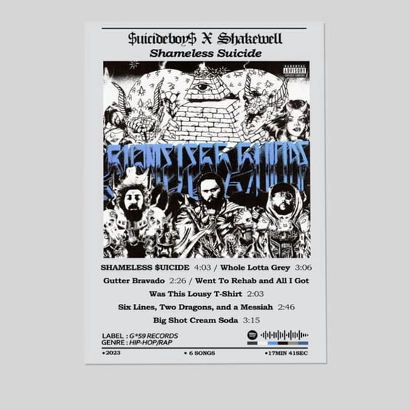 Suicideboys Shameless Suicide Album Poster Size 24''x36'' -Gategoo