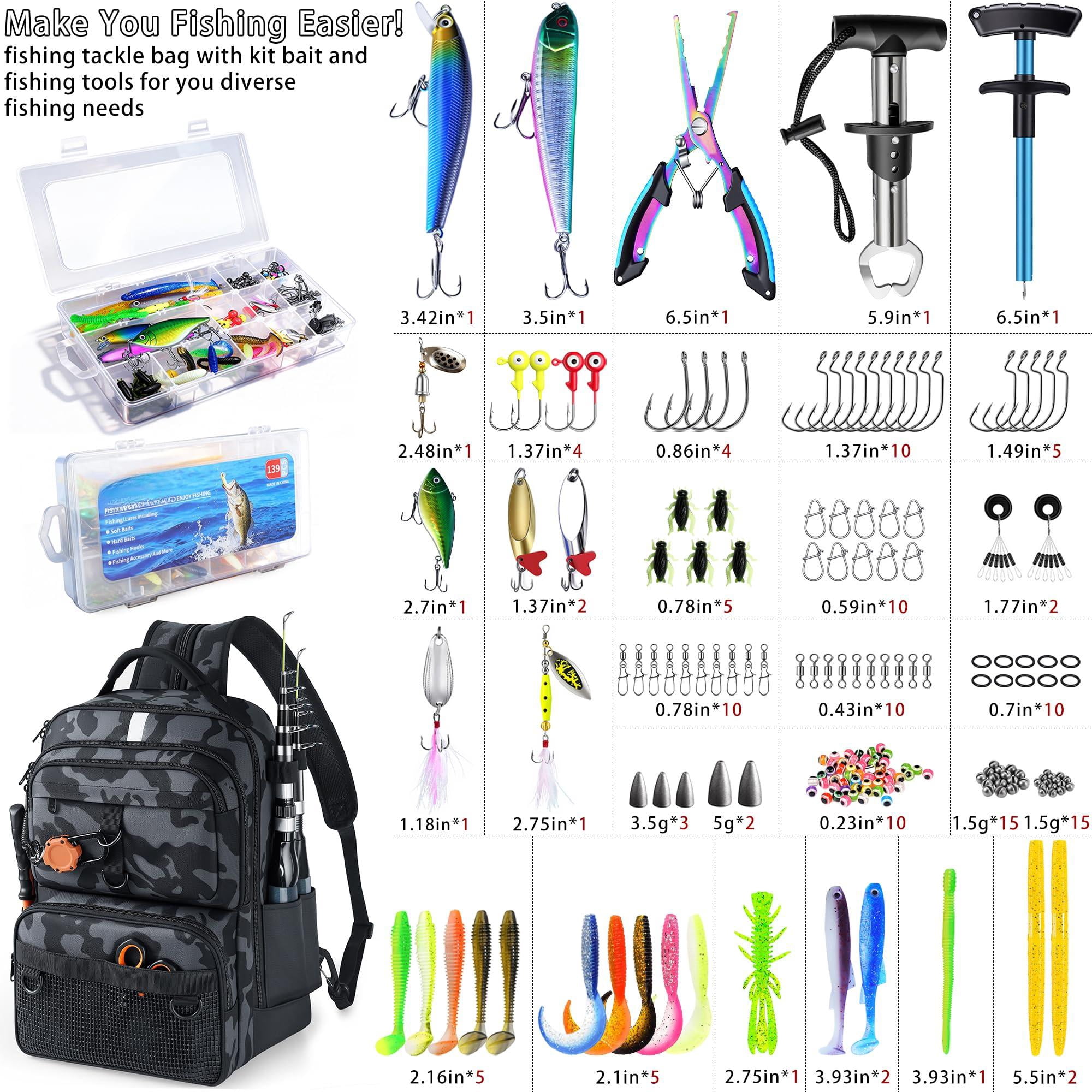 Fishing Backpack With Tackle Boxes And Rod Holder  24l Sling Bag Lures Kit Gear Gifts For Men Women - Black Camo
