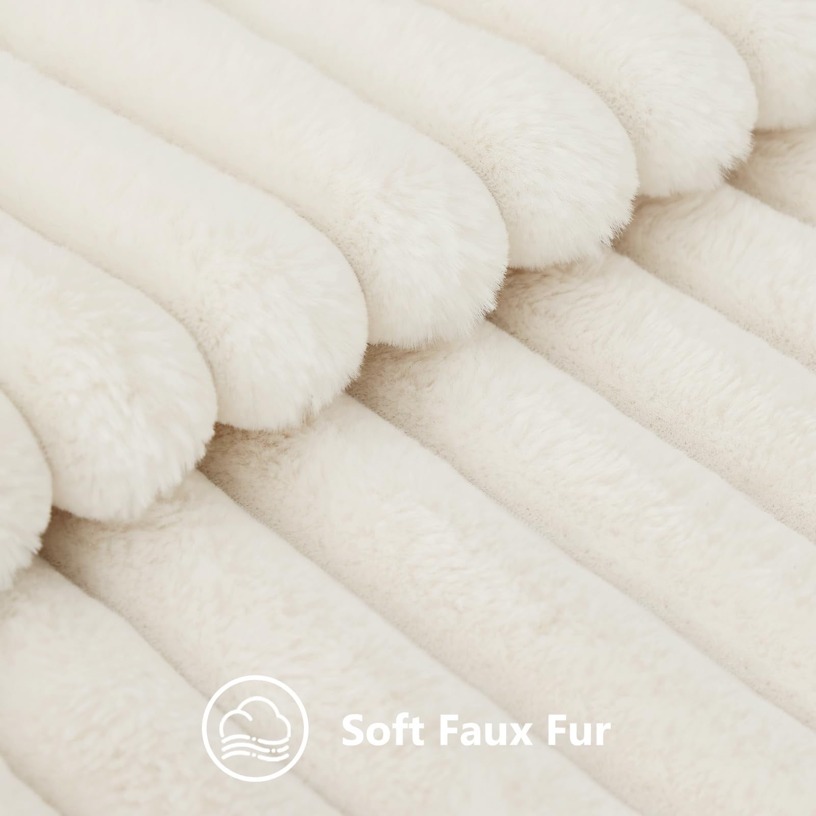decorUhome Pack of 2 Faux Fur Plush Throw Pillow Covers 20x20, Soft Fluffy Striped Decorative Couch Pillow Covers , Cream White