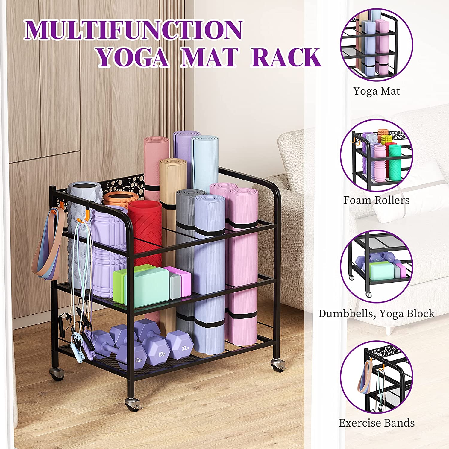販売中の商品 MM MELISEN Yoga Mat Storage Rack， Home Gym Studio Organizer Cart  ヨガマット