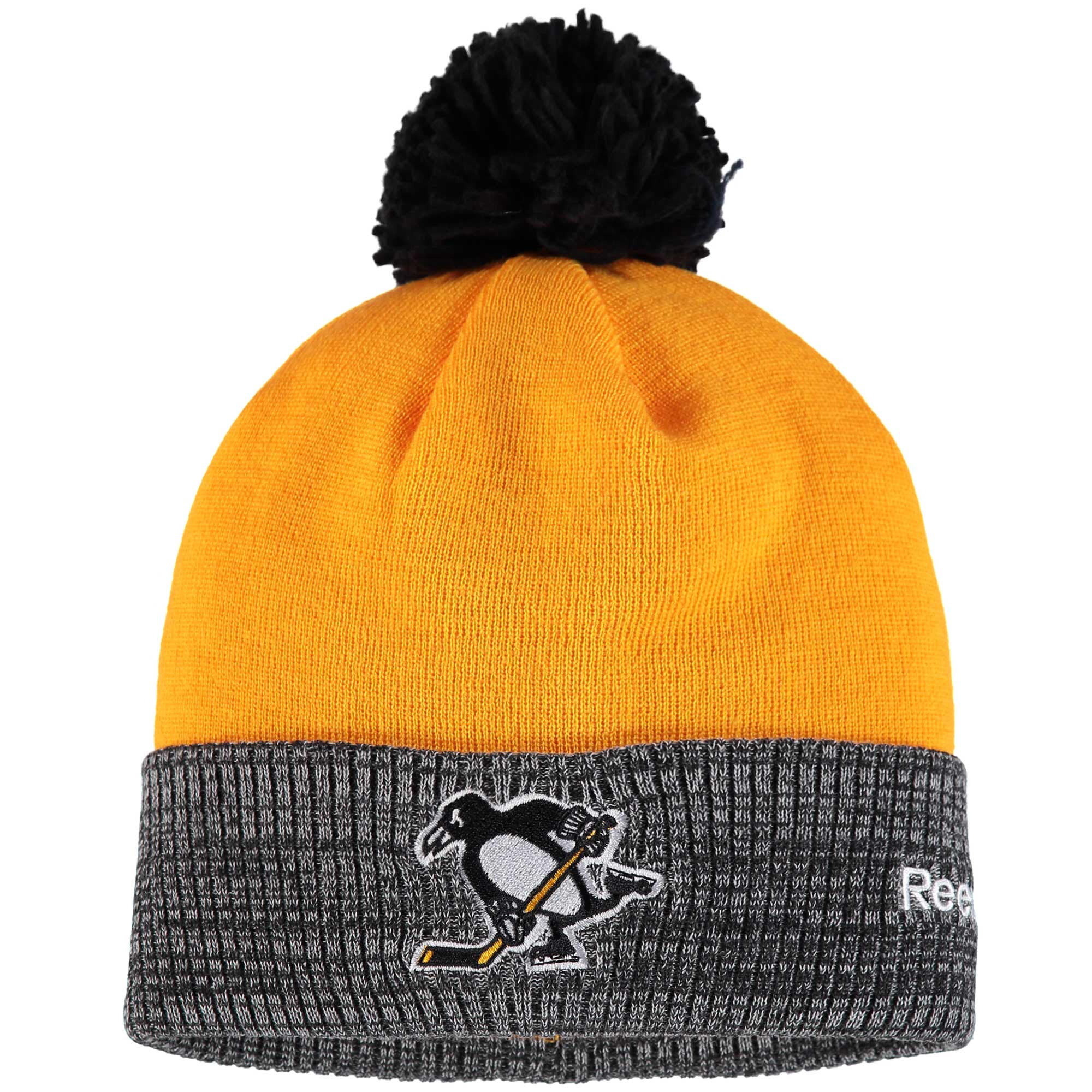 Pittsburgh Penguins Reebok 2017 Stadium Series Goalie Cuffed Knit Hat With Pom Yellow Heather Gray OSFA by REEBOK/SLD/ADIDAS INDY