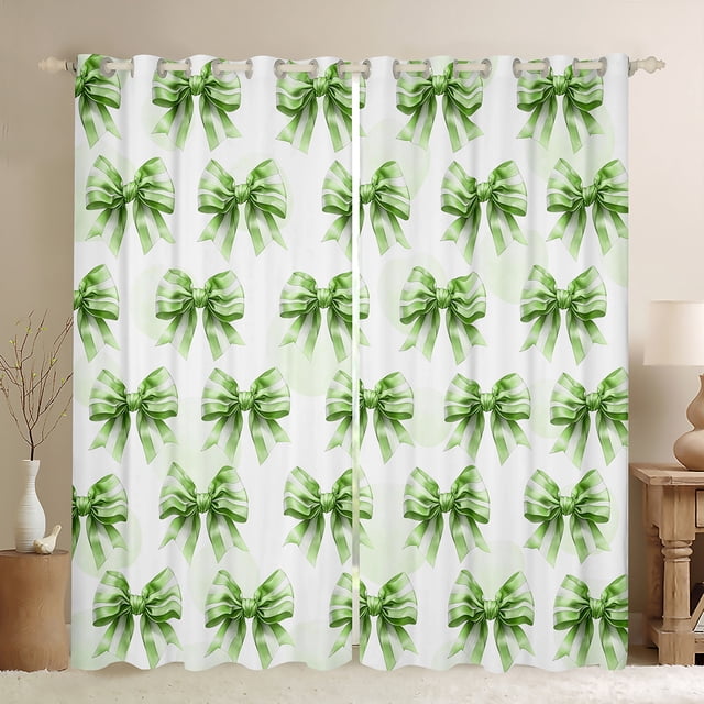 Erosebridal Rideaux à Nœud Rayé Lot de 2 (38x54), Rideaux Princesse Vintage 30 %-50 % Occultants, Vert