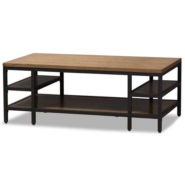 Baxton Studio Caribou Storage Coffee Table in Oak Brown and Black