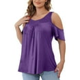 thumbnail image 2 of Jewelreauty Women Plus Size Cold Shoulder Tops Short Sleeve Round Neck Tunic Tees Summer Casual Blouses (2XL, Purple), 2 of 6