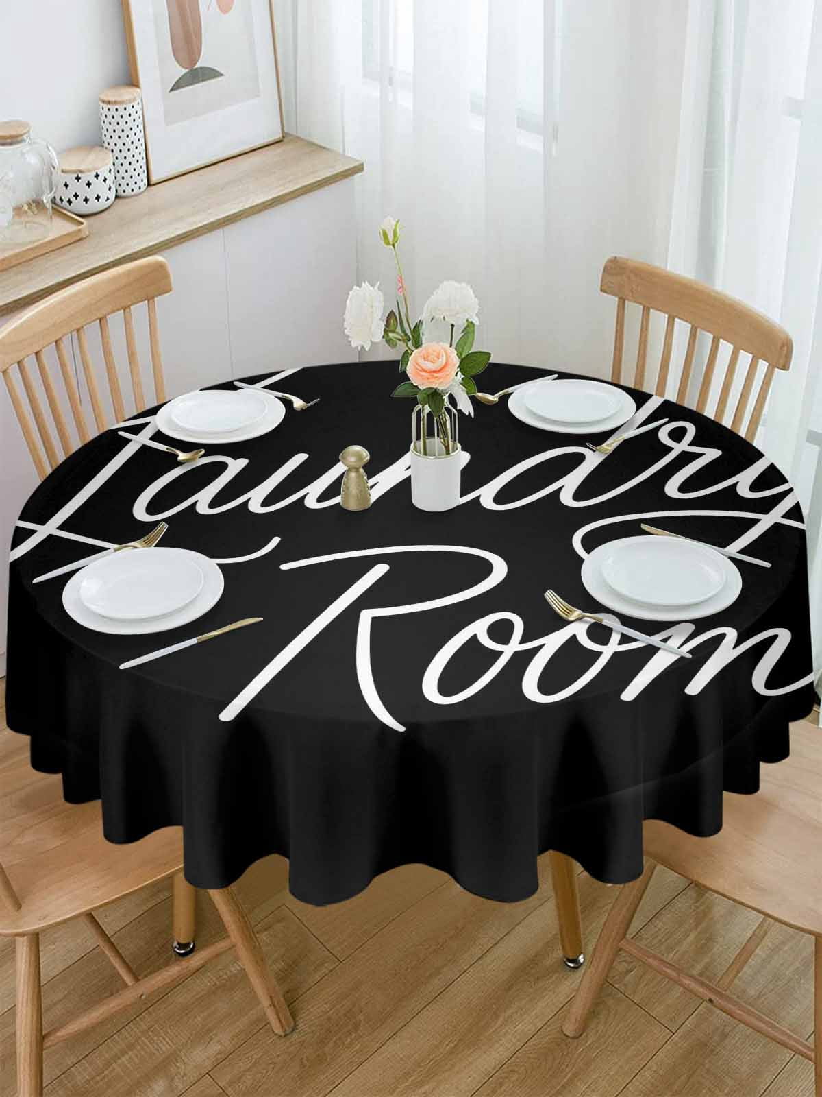 Round Tablecloth Laundry Room Waterproof Oil Proof Polyester Table Cloth Cover Decor for Home Dining Outdoor,Patio,Parties, 54" Dia. Black