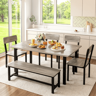Ktaxon 6-Piece Dining Set, Natural Color, Table 43.3x27.6x29.9 in