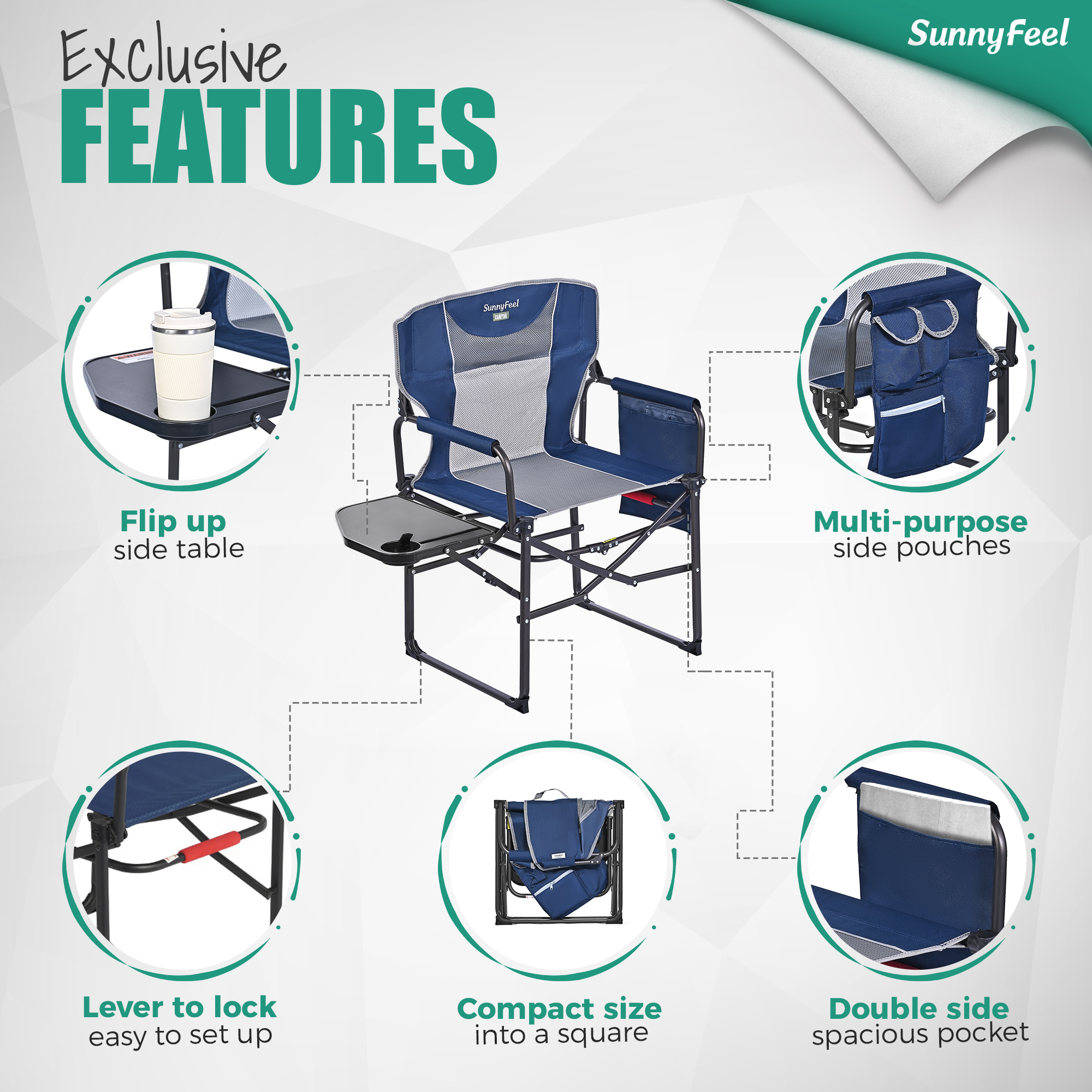 Sunnyfeel Folding Camping Chair with Side Table photo 2