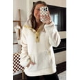 thumbnail image 4 of Women's Cozy Beige Fleece Colorblock Trim Sweatshirt with Buttons and Pocket - [ZhiHiMeRi] | (US 20-22)2XL, 4 of 12