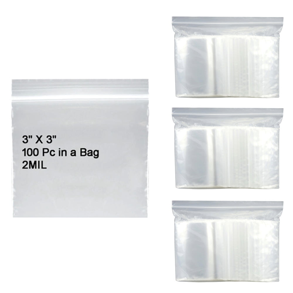 2mm Thick 100-3"x3" Plastic Ziplock Bags Clear Plastic Zipper Bags 