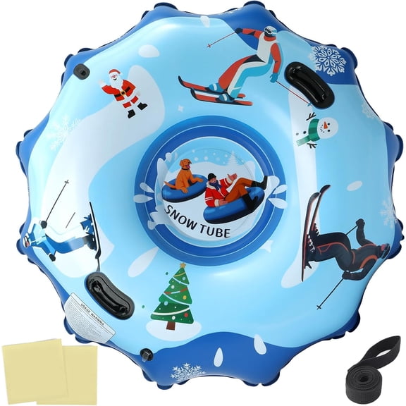 Snow Tube, 55 Inch Extra Large Inflatable Snow Sled for Adults, Thickened Heavy-Duty Cold-Resistant PVC, Reinforced Handles, Foldable Winter Snow Tubes for Sledding Family Fun