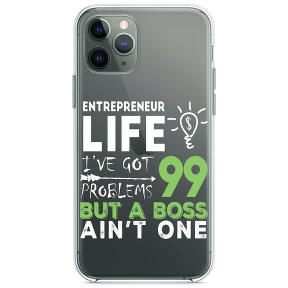 DistinctInk Clear Shockproof Hybrid Case for iPhone 13 Pro MAX (6.7" Screen) - TPU Bumper Acrylic Back Tempered Glass Screen Protector - Entrepreneur 99 Problems But Boss Ain't One
