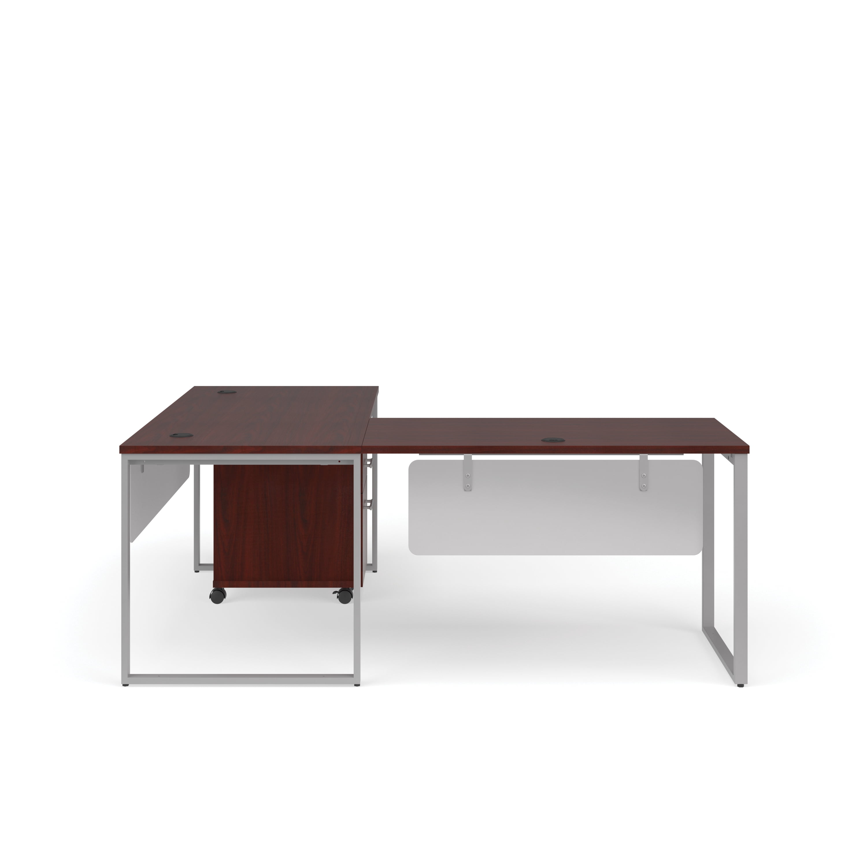 OFM Fulcrum Series Office Furniture Set, 60" Desk with Return, Filing Cabinet, Modesty Panels, in Mahogany