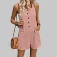 thumbnail image 2 of YABCSAZ Jumpsuits for Women Sleeveless Round Neck Short Jumpsuit Summer Romper Solid Color One Piece Bodysuit Casual Outfits Loose Shorts Trendy Jumpsuits Jeans with Pockets, 2 of 6