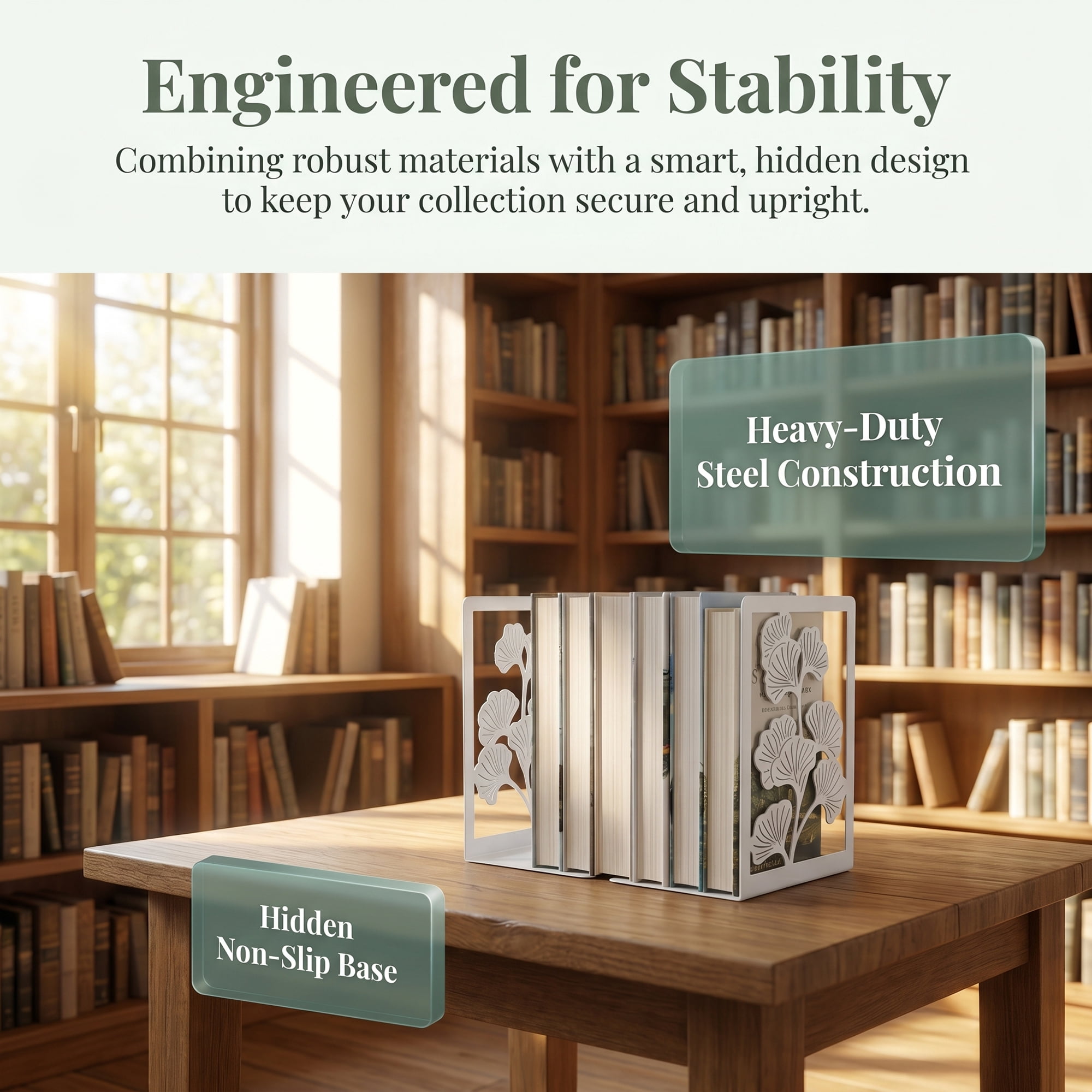 Unique Bargains Decorative Non-Skid Hollow-out Metal Bookends for Home White 4.7"x3.5"x7"