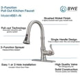 thumbnail image 4 of BWE Kitchen Faucet with Pull Out Sprayer 3 Spray Modes Brushed Nickel Single Handle Singe Lever High Arc Kitchen Sink Faucet with Deck Plate Commercial Bar Farmhouse Pull Down Sprayer, 4 of 9