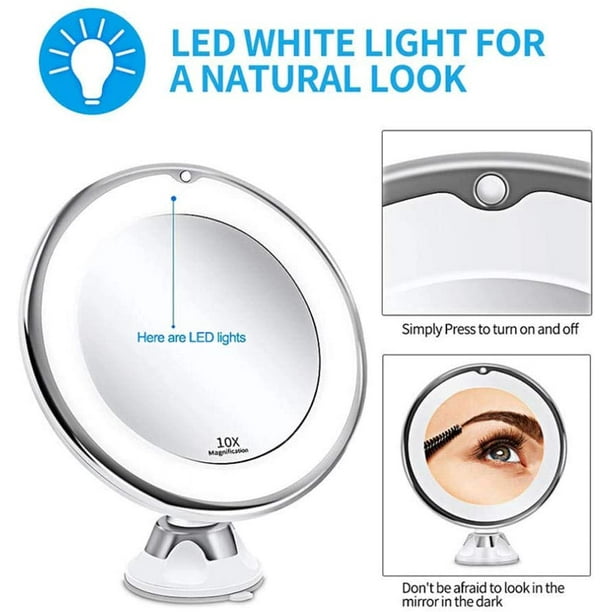 Mirror with deals light and magnification