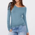 thumbnail image 3 of TKLPEHG Womens Tops Dressy Casual Crew Neck Tight Slim Shirt Solid Color Lightweight Fall Tops Fashion Long Sleeve T Shirt Comfy Blouses Pullover (Sky Blue,S), 3 of 8