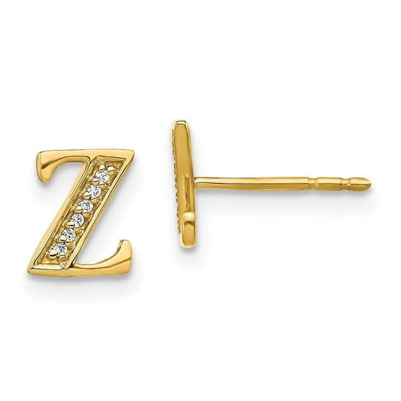 Auriga 14k Yellow Gold Diamond Initial Z Stud Earrings for Women (L- 0.32 inch, W- 0.28 inch)