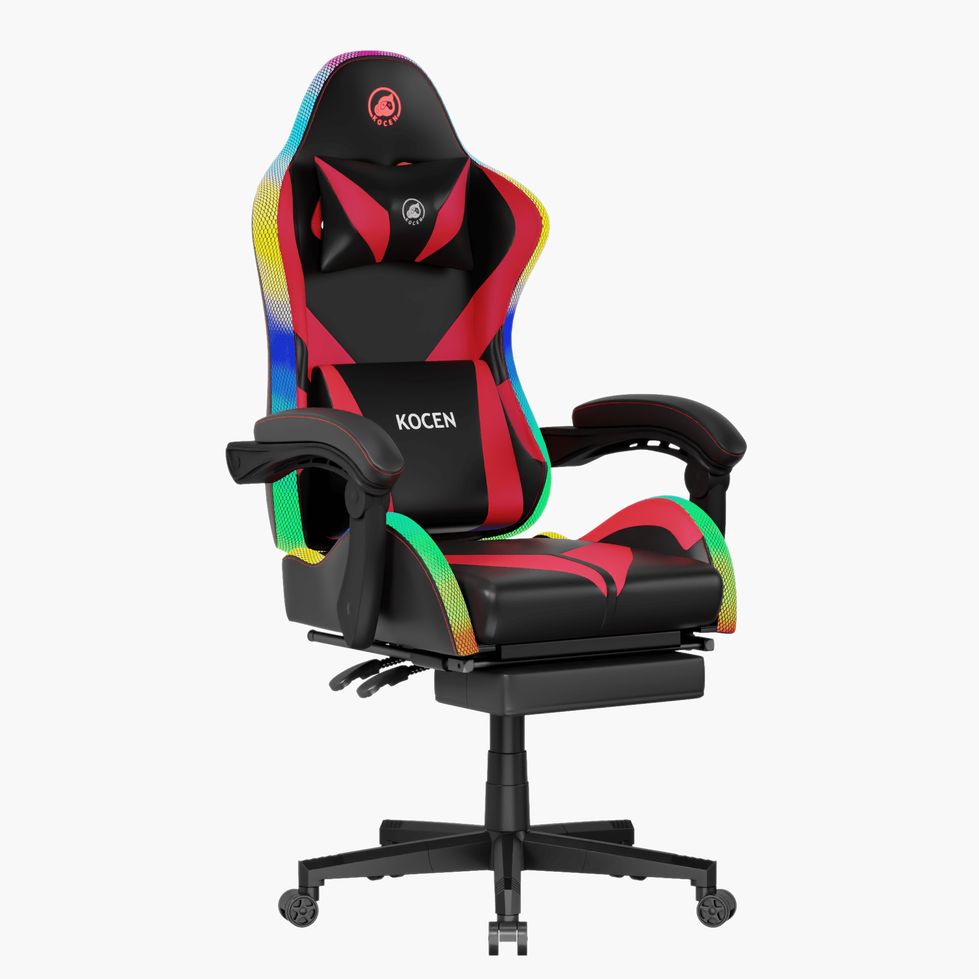 KOCEN Tall and large adult Gaming Chair , Racing Style RGB LED Light Adult Gaming Chairs, Equipped With Lumbar Massager, High Back Adjustable Recliner, With Footrest AndHeadrest.