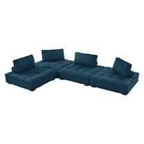 Modular Deep Tufted Sectional Sofa Set, Azure Navy Blue, Fabric, Modern Contemporary French Country, Living Lounge Cafe Room Hotel Lobby Hospitality