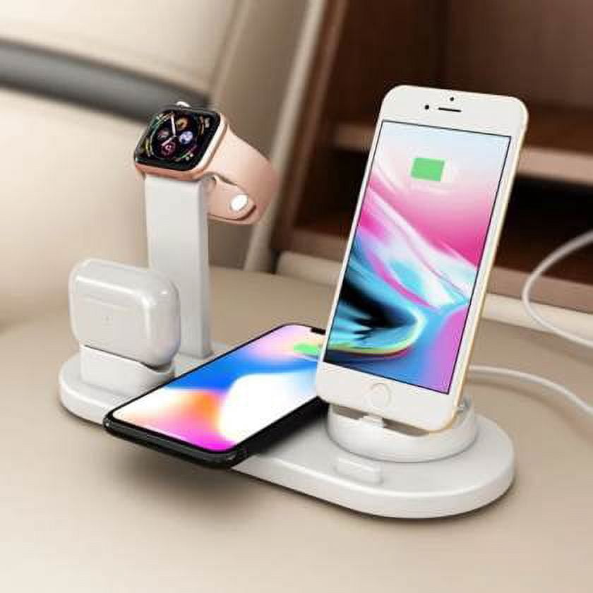 6 in 1 Wireless Charging Station - Multi-Function Charging Dock, Qi 15W Fast Wireless Charger, Compatible with iPhones, Apple Watch, AirPods & Multiple Devices