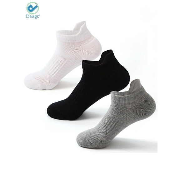 Deago 3 Pairs Men's Running Ankle Socks with Cushion Cotton Low Cut Athletic Sport Tab Socks (Multi-color)