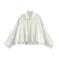 thumbnail image 4 of Women's Suede Bomber Jacket Lapel Collar Pilot Coat Oversized Motorcycle Jacket Outwear, 4 of 4