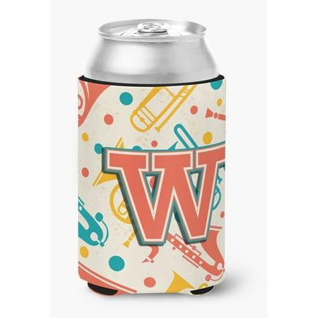 

Letter W Retro Teal Orange Musical Instruments Initial Can or Bottle Hugger