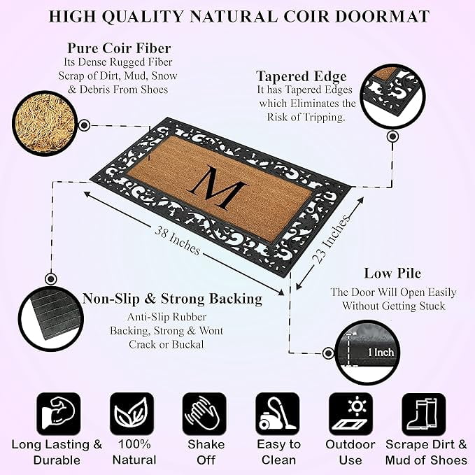 A1 Home Collections Rubber Coir Doormat Outdoor Entrance Floor Entryway Mat, Beige/Black, 23"x 38"