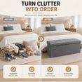 thumbnail image 5 of Folding Storage Ottoman Bench, 43 Inch Gray Fabric Storage Bench with Cushion Lid, Foot Rest Stool for Bedroom Entryway & Living Room, 5 of 8