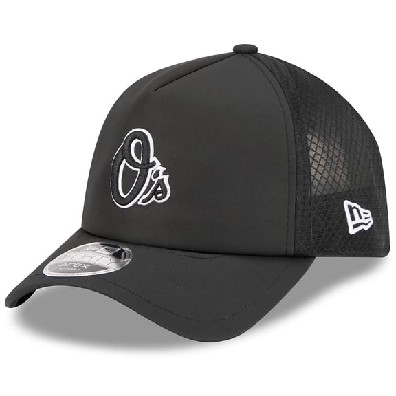 Men's New Era Black Baltimore Orioles 2026 Batting Practice Alternate Apex 9FORTY Adjustable Hat