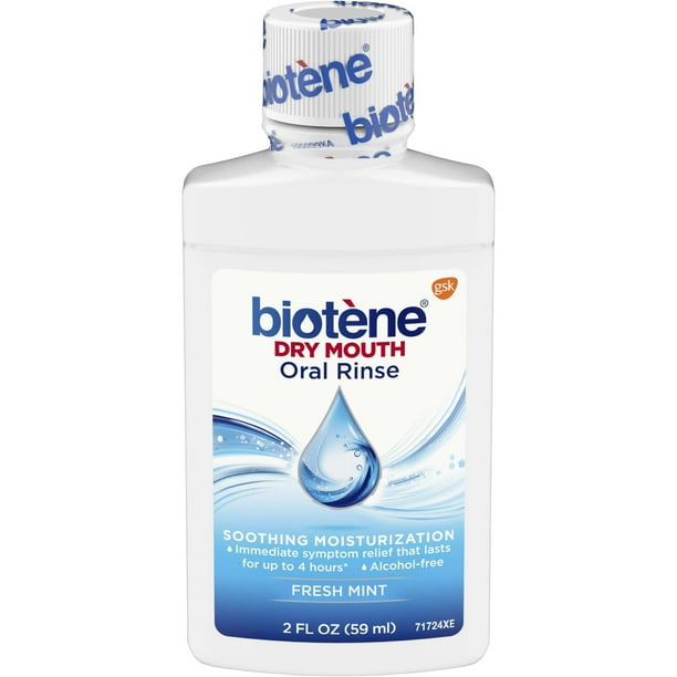 Biotene Fresh Mint Moisturizing Oral Rinse Mouthwash, AlcoholFree, for Dry Mouth, 2 ounce