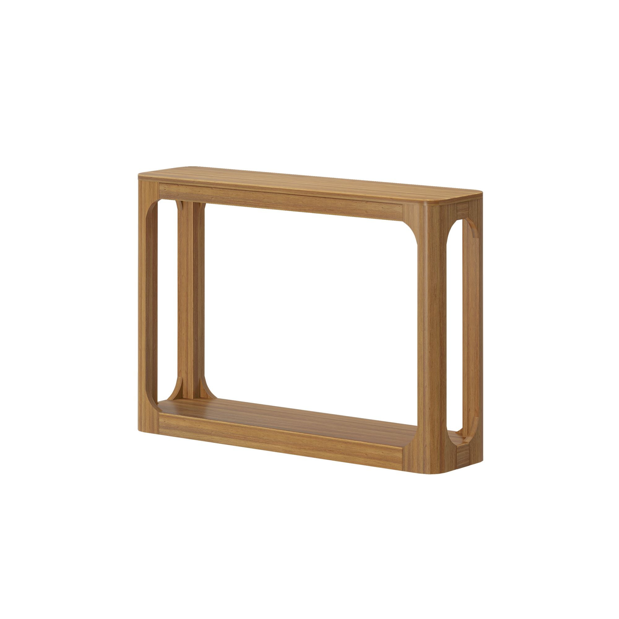 Plank+Beam 46" Forma Console Table, Solid Wood Rounded Edge Sofa Table with Storage Shelves, Narrow Entryway Table, Pecan