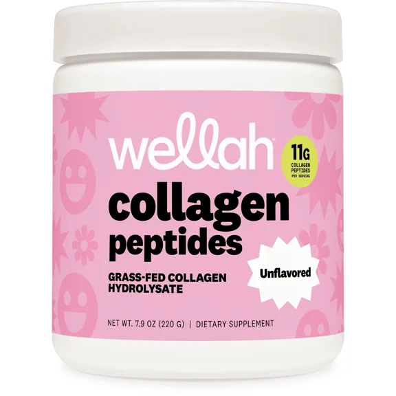 Wellah Collagen Peptides Powder (Unflavored) 20 Servings | Grass-Fed Collagen Hydrolysate, 11g Per Serving